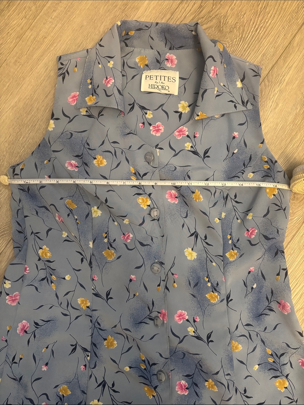 Vintage 90s Cottagecore Prairie sleeveless dress Blue Floral Dress - Picture 5 of 7
